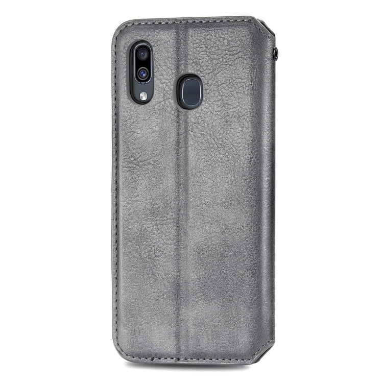 For Samsung Galaxy A30 Cubic Grid Pressed Horizontal Flip Magnetic Leather Case with Holder & Card Slots & Wallet