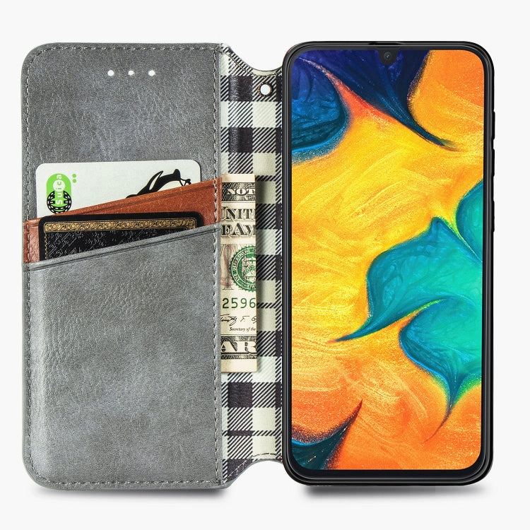 For Samsung Galaxy A30 Cubic Grid Pressed Horizontal Flip Magnetic Leather Case with Holder & Card Slots & Wallet