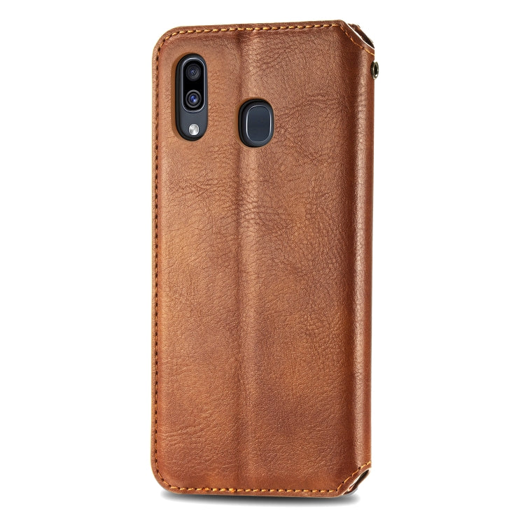For Samsung Galaxy A30 Cubic Grid Pressed Horizontal Flip Magnetic Leather Case with Holder & Card Slots & Wallet