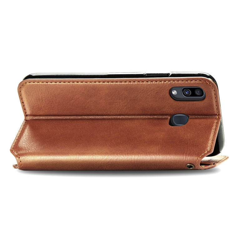 For Samsung Galaxy A30 Cubic Grid Pressed Horizontal Flip Magnetic Leather Case with Holder & Card Slots & Wallet