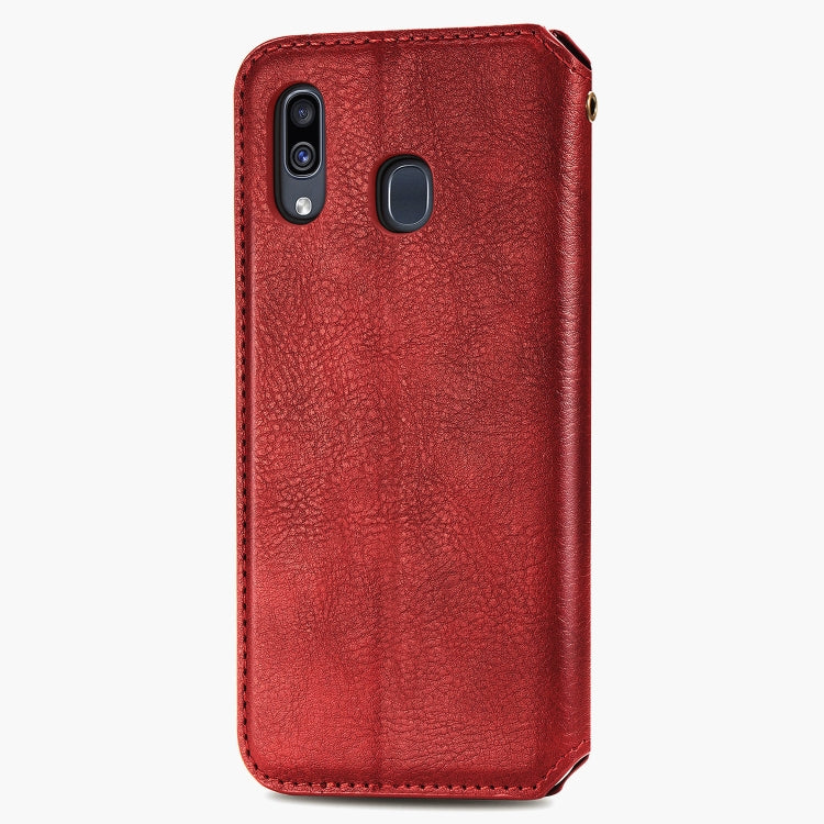 For Samsung Galaxy A30 Cubic Grid Pressed Horizontal Flip Magnetic Leather Case with Holder & Card Slots & Wallet