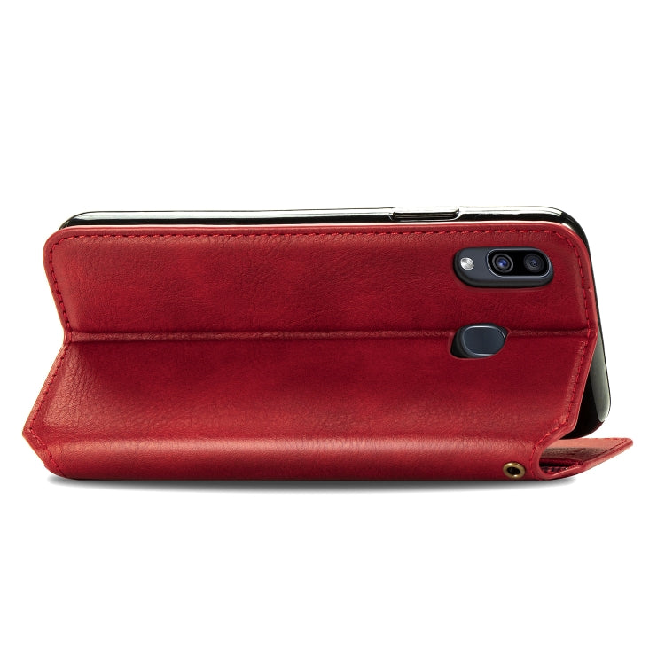 For Samsung Galaxy A30 Cubic Grid Pressed Horizontal Flip Magnetic Leather Case with Holder & Card Slots & Wallet