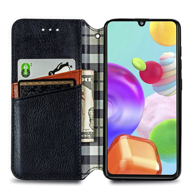 For Samsung Galaxy A41 Cubic Grid Pressed Horizontal Flip Magnetic Leather Case with Holder & Card Slots & Wallet