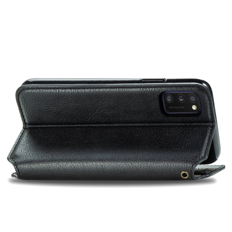 For Samsung Galaxy A41 Cubic Grid Pressed Horizontal Flip Magnetic Leather Case with Holder & Card Slots & Wallet