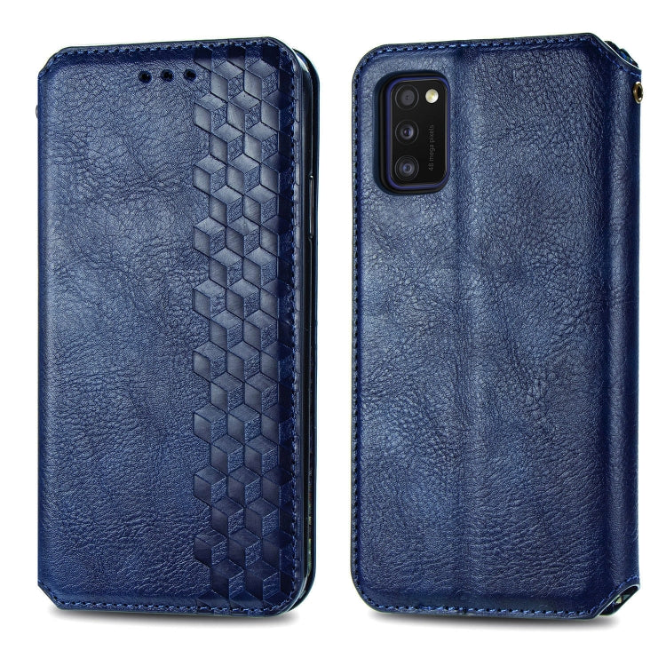 For Samsung Galaxy A41 Cubic Grid Pressed Horizontal Flip Magnetic Leather Case with Holder & Card Slots & Wallet