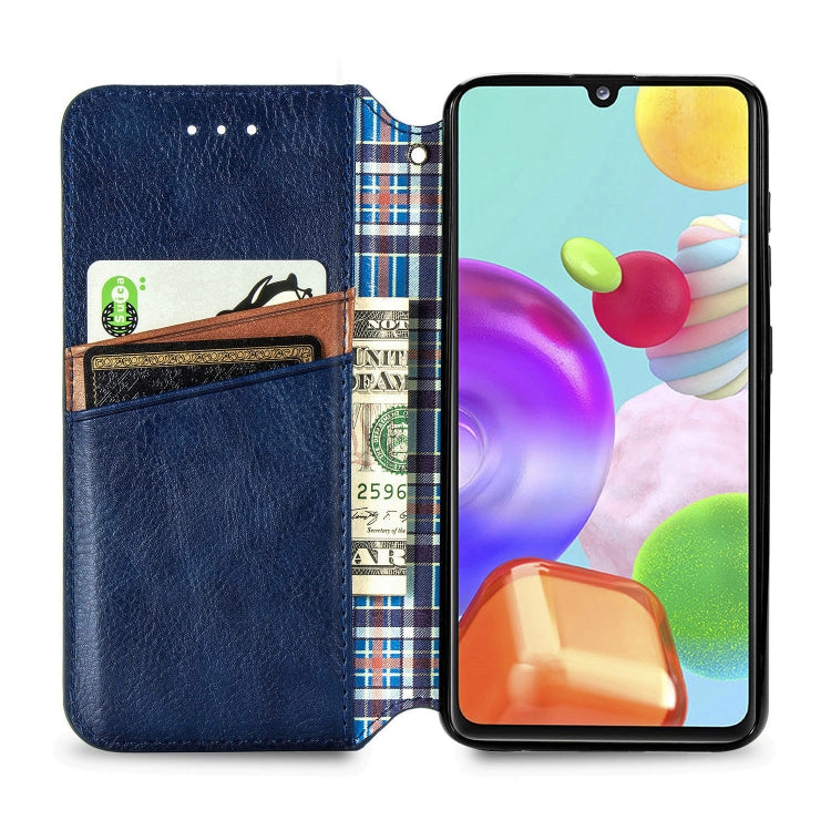 For Samsung Galaxy A41 Cubic Grid Pressed Horizontal Flip Magnetic Leather Case with Holder & Card Slots & Wallet