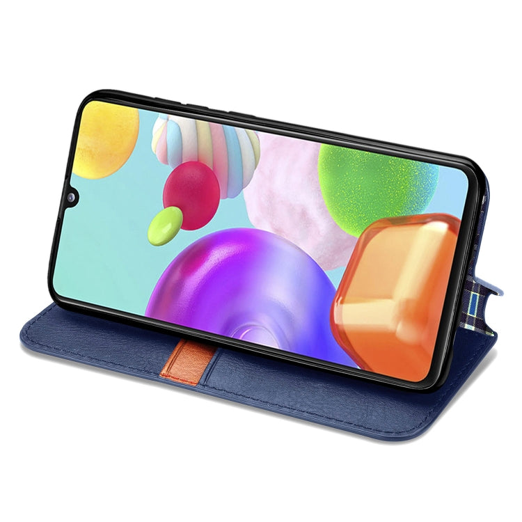 For Samsung Galaxy A41 Cubic Grid Pressed Horizontal Flip Magnetic Leather Case with Holder & Card Slots & Wallet