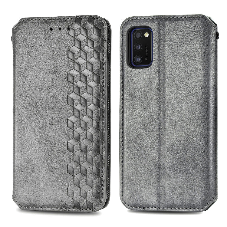 For Samsung Galaxy A41 Cubic Grid Pressed Horizontal Flip Magnetic Leather Case with Holder & Card Slots & Wallet