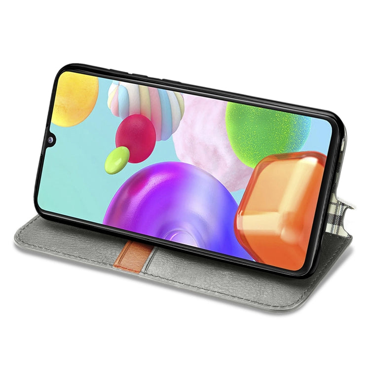 For Samsung Galaxy A41 Cubic Grid Pressed Horizontal Flip Magnetic Leather Case with Holder & Card Slots & Wallet