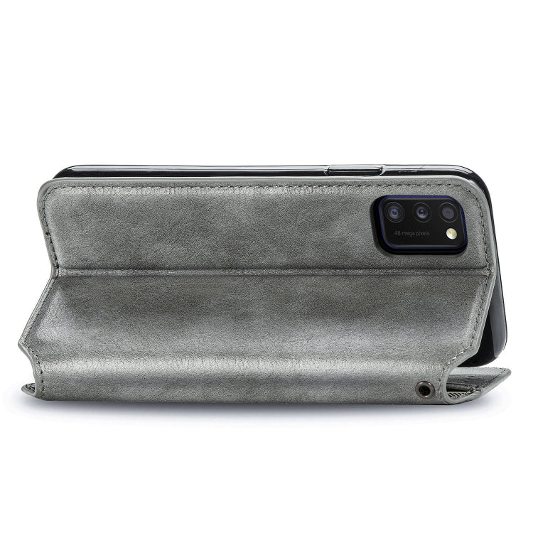 For Samsung Galaxy A41 Cubic Grid Pressed Horizontal Flip Magnetic Leather Case with Holder & Card Slots & Wallet