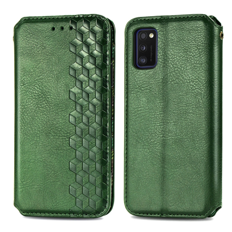 For Samsung Galaxy A41 Cubic Grid Pressed Horizontal Flip Magnetic Leather Case with Holder & Card Slots & Wallet
