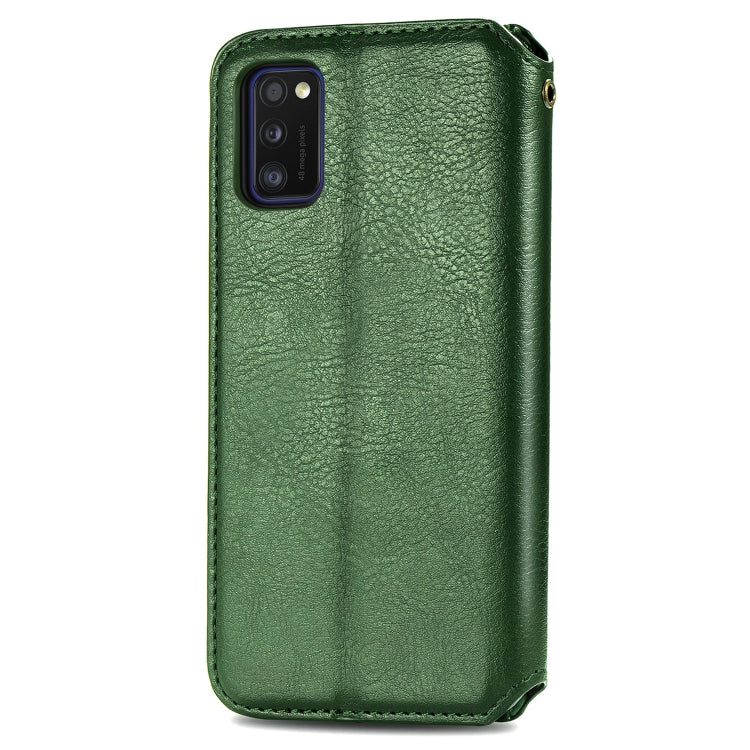 For Samsung Galaxy A41 Cubic Grid Pressed Horizontal Flip Magnetic Leather Case with Holder & Card Slots & Wallet