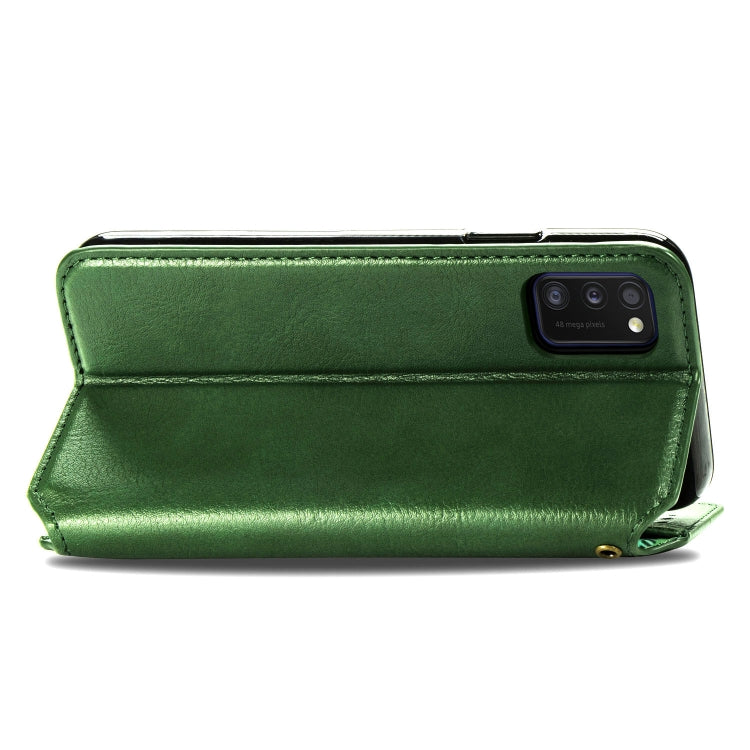 For Samsung Galaxy A41 Cubic Grid Pressed Horizontal Flip Magnetic Leather Case with Holder & Card Slots & Wallet