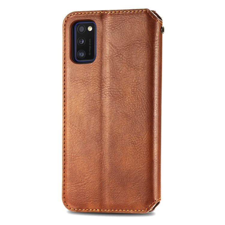 For Samsung Galaxy A41 Cubic Grid Pressed Horizontal Flip Magnetic Leather Case with Holder & Card Slots & Wallet