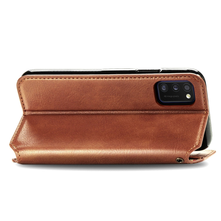 For Samsung Galaxy A41 Cubic Grid Pressed Horizontal Flip Magnetic Leather Case with Holder & Card Slots & Wallet