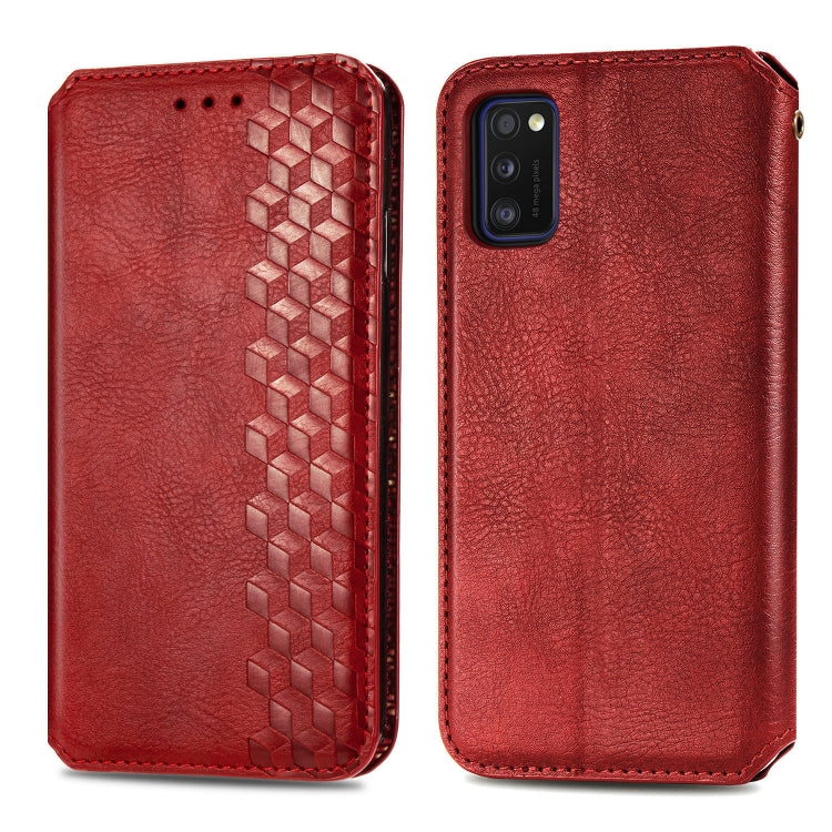 For Samsung Galaxy A41 Cubic Grid Pressed Horizontal Flip Magnetic Leather Case with Holder & Card Slots & Wallet