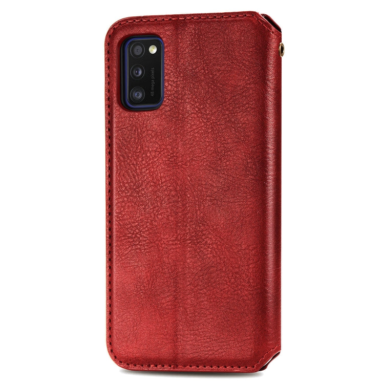 For Samsung Galaxy A41 Cubic Grid Pressed Horizontal Flip Magnetic Leather Case with Holder & Card Slots & Wallet