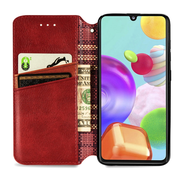 For Samsung Galaxy A41 Cubic Grid Pressed Horizontal Flip Magnetic Leather Case with Holder & Card Slots & Wallet