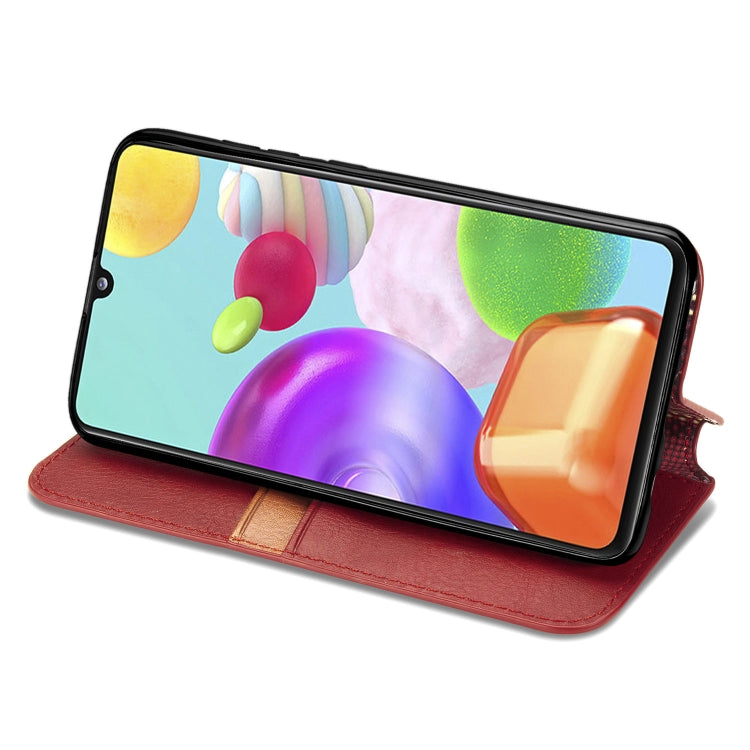 For Samsung Galaxy A41 Cubic Grid Pressed Horizontal Flip Magnetic Leather Case with Holder & Card Slots & Wallet