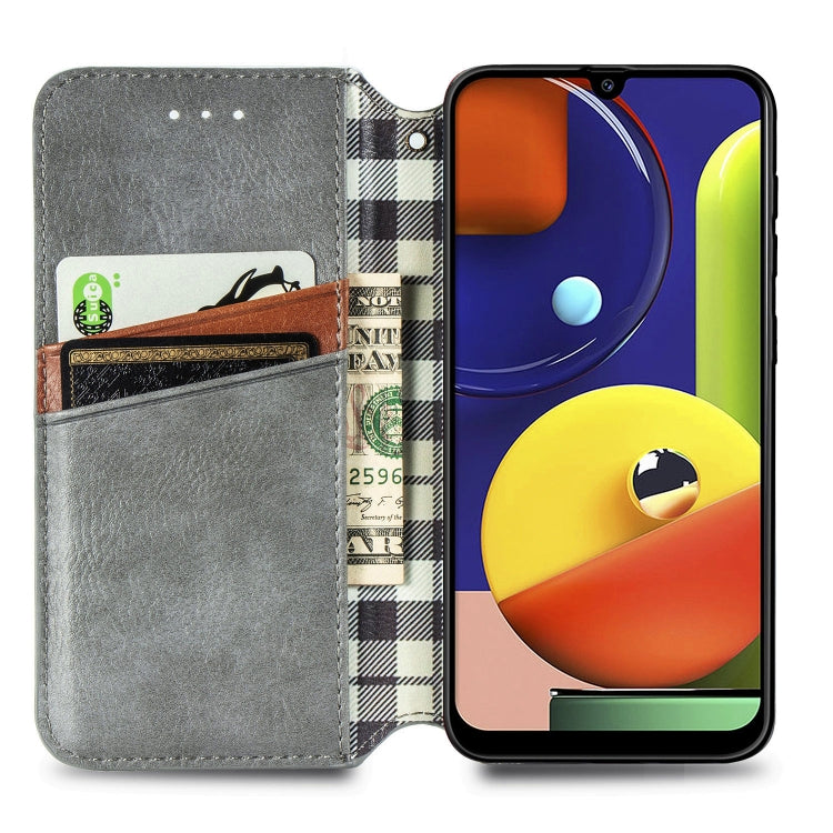 For Samsung Galaxy A50s / A30s / A50 Cubic Grid Pressed Horizontal Flip Magnetic Leather Case with Holder & Card Slots & Wallet