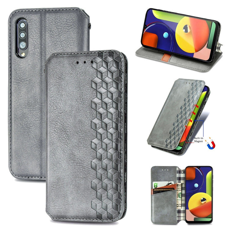 For Samsung Galaxy A50s / A30s / A50 Cubic Grid Pressed Horizontal Flip Magnetic Leather Case with Holder & Card Slots & Wallet