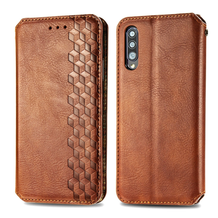 For Samsung Galaxy A50s / A30s / A50 Cubic Grid Pressed Horizontal Flip Magnetic Leather Case with Holder & Card Slots & Wallet