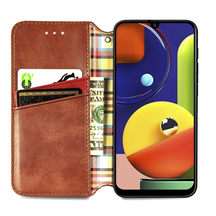 For Samsung Galaxy A50s / A30s / A50 Cubic Grid Pressed Horizontal Flip Magnetic Leather Case with Holder & Card Slots & Wallet