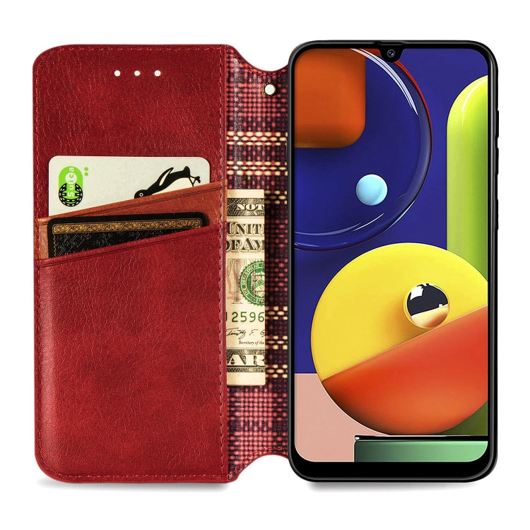 For Samsung Galaxy A50s / A30s / A50 Cubic Grid Pressed Horizontal Flip Magnetic Leather Case with Holder & Card Slots & Wallet