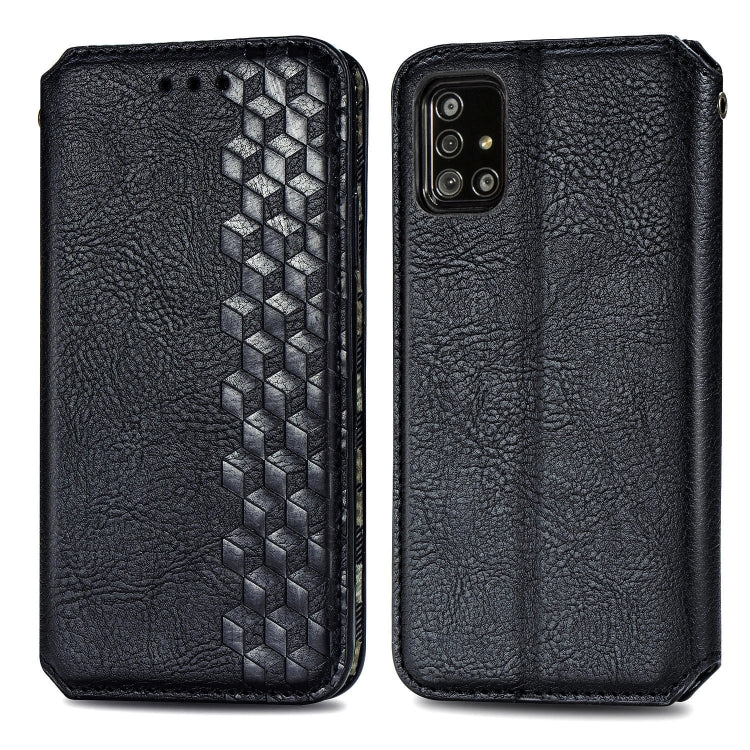 For Samsung Galaxy A51 5G Cubic Grid Pressed Horizontal Flip Magnetic Leather Case with Holder & Card Slots & Wallet