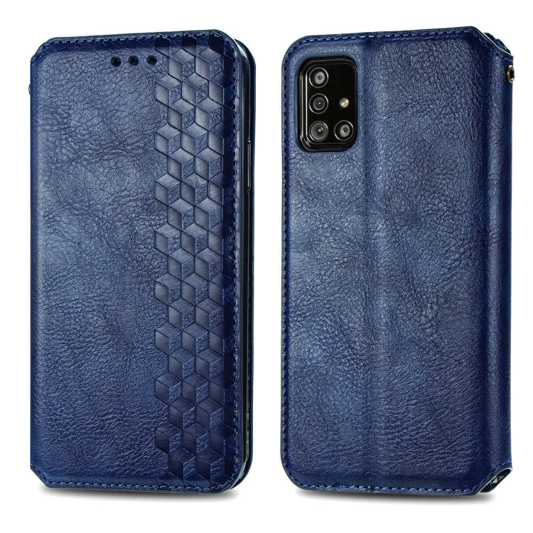 For Samsung Galaxy A51 5G Cubic Grid Pressed Horizontal Flip Magnetic Leather Case with Holder & Card Slots & Wallet