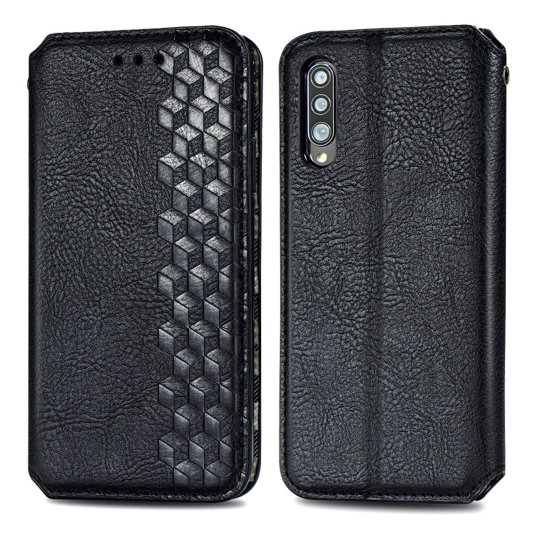For Samsung Galaxy A70s Cubic Grid Pressed Horizontal Flip Magnetic Leather Case with Holder & Card Slots & Wallet
