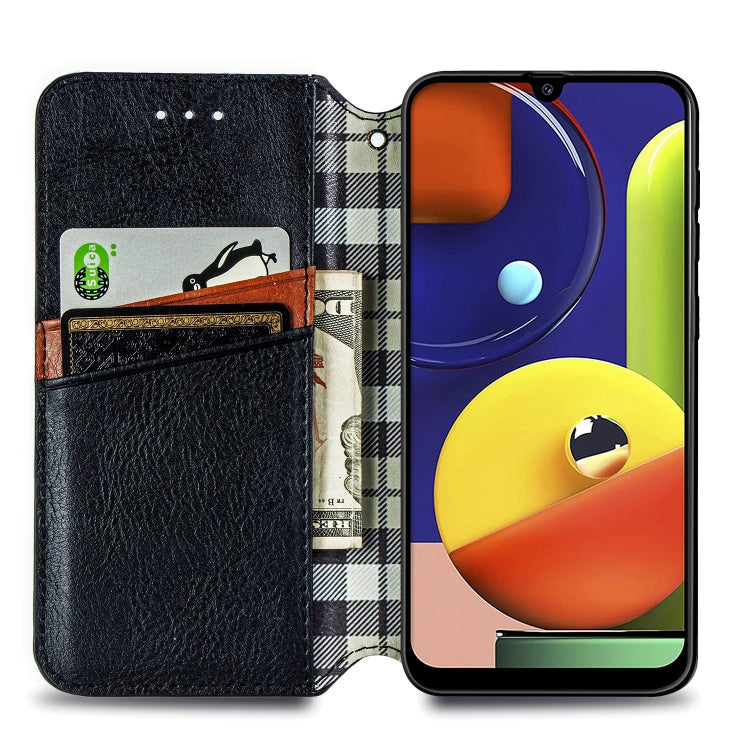 For Samsung Galaxy A70s Cubic Grid Pressed Horizontal Flip Magnetic Leather Case with Holder & Card Slots & Wallet