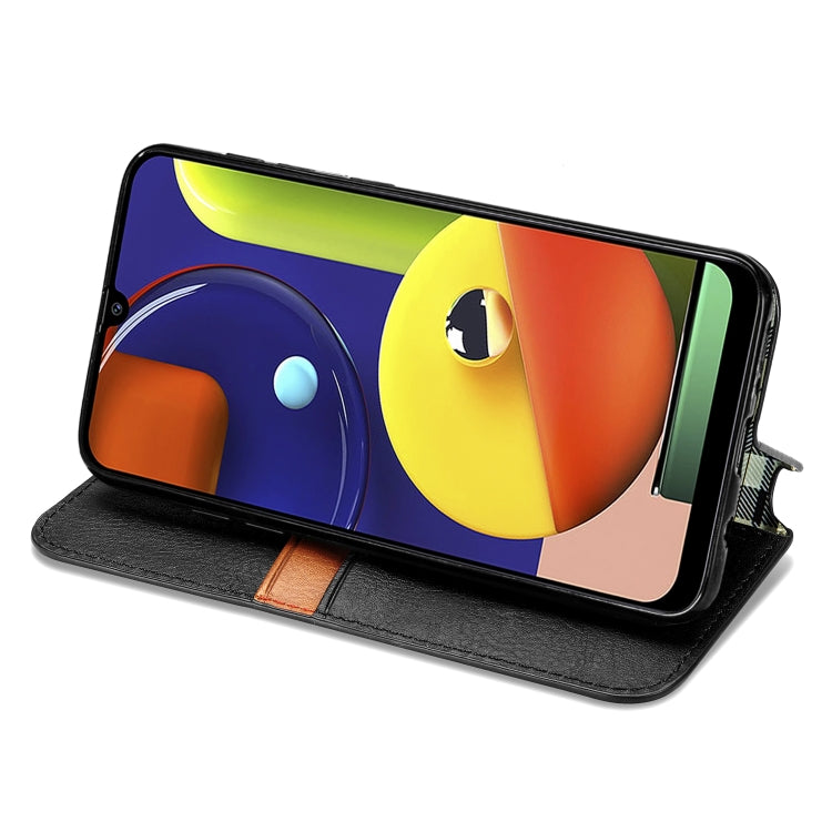 For Samsung Galaxy A70s Cubic Grid Pressed Horizontal Flip Magnetic Leather Case with Holder & Card Slots & Wallet