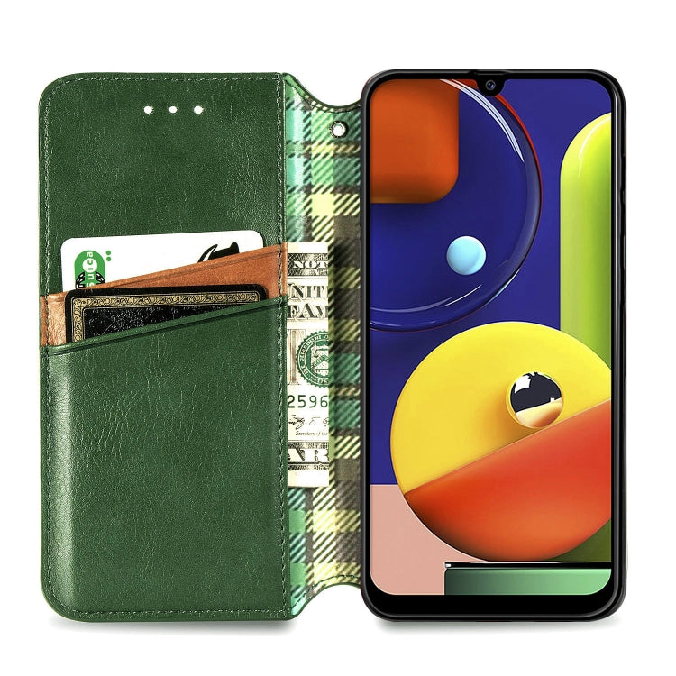 For Samsung Galaxy A70s Cubic Grid Pressed Horizontal Flip Magnetic Leather Case with Holder & Card Slots & Wallet