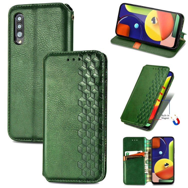 For Samsung Galaxy A70s Cubic Grid Pressed Horizontal Flip Magnetic Leather Case with Holder & Card Slots & Wallet
