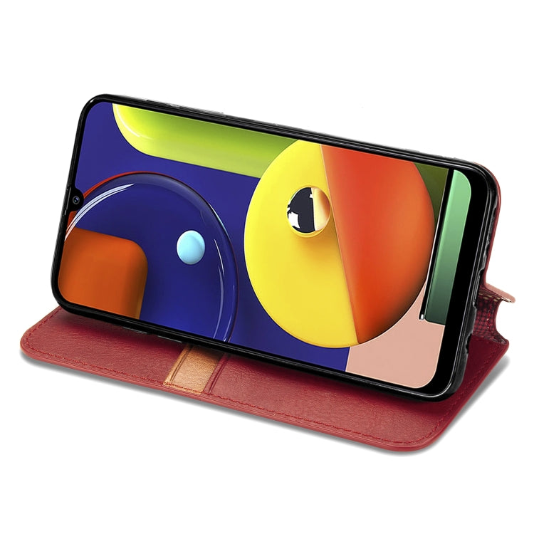 For Samsung Galaxy A70s Cubic Grid Pressed Horizontal Flip Magnetic Leather Case with Holder & Card Slots & Wallet