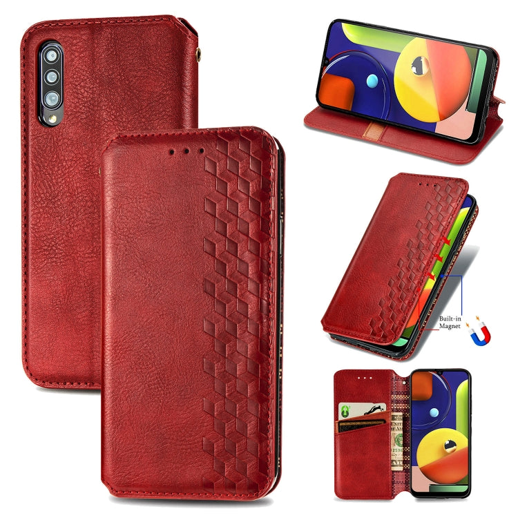 For Samsung Galaxy A70s Cubic Grid Pressed Horizontal Flip Magnetic Leather Case with Holder & Card Slots & Wallet