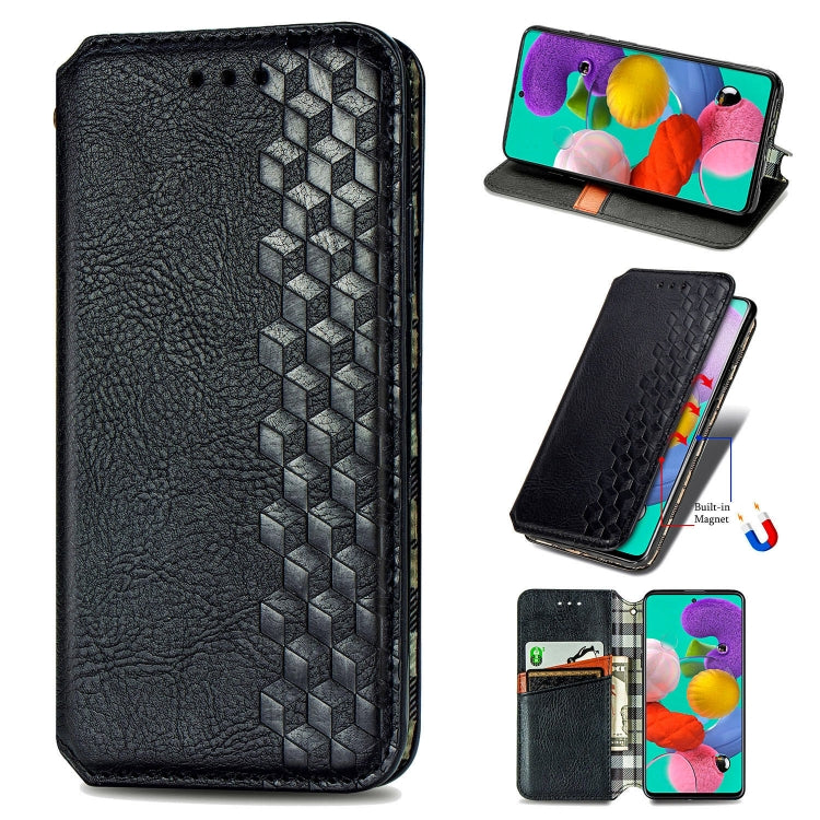 For Samsung Galaxy A71 5G Cubic Grid Pressed Horizontal Flip Magnetic Leather Case with Holder & Card Slots & Wallet