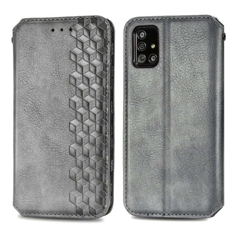 For Samsung Galaxy A71 5G Cubic Grid Pressed Horizontal Flip Magnetic Leather Case with Holder & Card Slots & Wallet