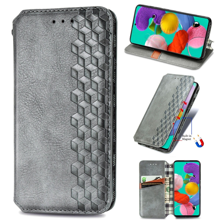 For Samsung Galaxy A71 5G Cubic Grid Pressed Horizontal Flip Magnetic Leather Case with Holder & Card Slots & Wallet