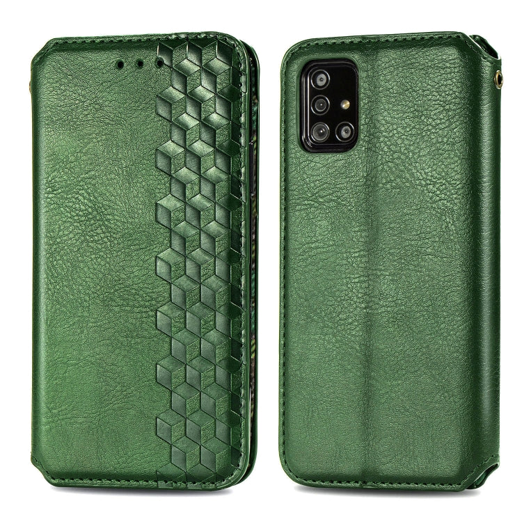 For Samsung Galaxy A71 5G Cubic Grid Pressed Horizontal Flip Magnetic Leather Case with Holder & Card Slots & Wallet