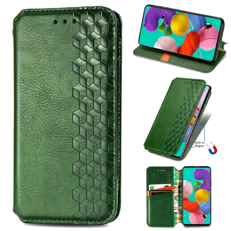 For Samsung Galaxy A71 5G Cubic Grid Pressed Horizontal Flip Magnetic Leather Case with Holder & Card Slots & Wallet