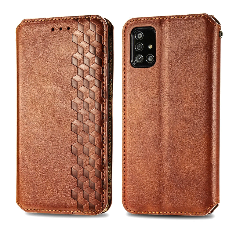 For Samsung Galaxy A71 5G Cubic Grid Pressed Horizontal Flip Magnetic Leather Case with Holder & Card Slots & Wallet