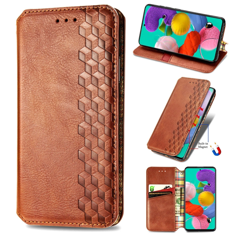 For Samsung Galaxy A71 5G Cubic Grid Pressed Horizontal Flip Magnetic Leather Case with Holder & Card Slots & Wallet