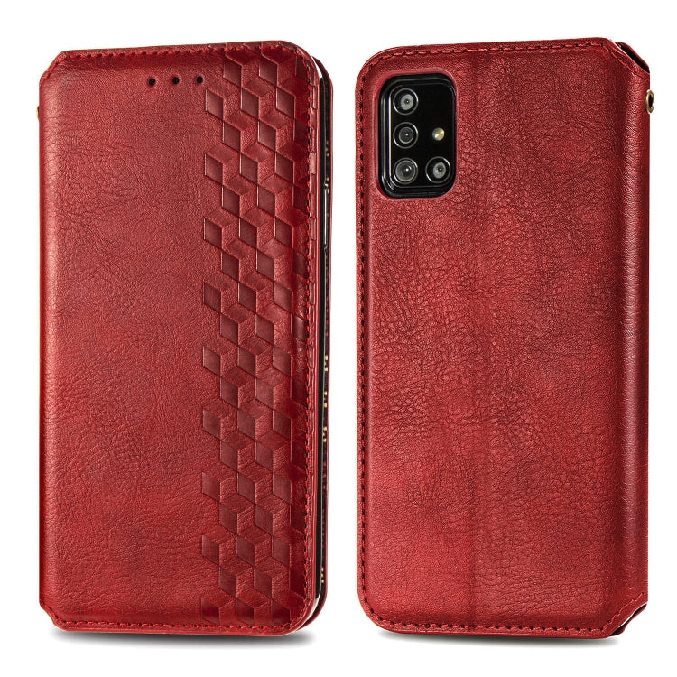 For Samsung Galaxy A71 5G Cubic Grid Pressed Horizontal Flip Magnetic Leather Case with Holder & Card Slots & Wallet