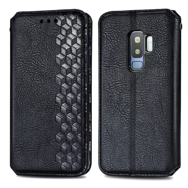 For Samsung Galaxy S9 Plus Cubic Grid Pressed Horizontal Flip Magnetic Leather Case with Holder & Card Slots & Wallet