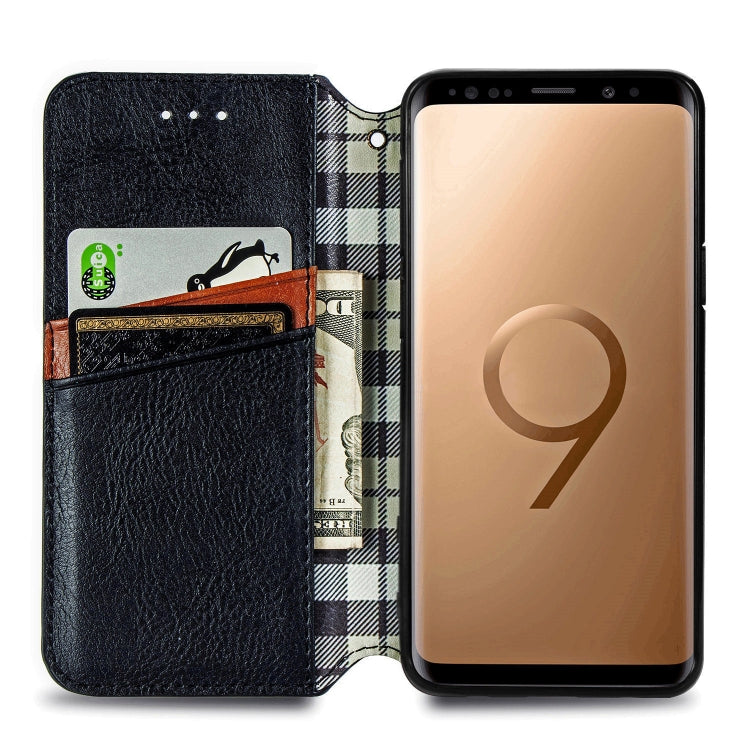 For Samsung Galaxy S9 Plus Cubic Grid Pressed Horizontal Flip Magnetic Leather Case with Holder & Card Slots & Wallet