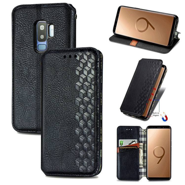 For Samsung Galaxy S9 Plus Cubic Grid Pressed Horizontal Flip Magnetic Leather Case with Holder & Card Slots & Wallet