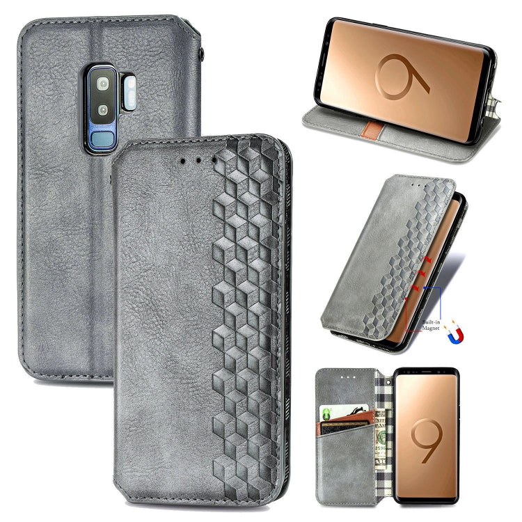 For Samsung Galaxy S9 Plus Cubic Grid Pressed Horizontal Flip Magnetic Leather Case with Holder & Card Slots & Wallet