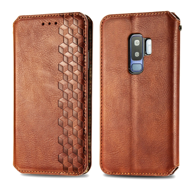 For Samsung Galaxy S9 Plus Cubic Grid Pressed Horizontal Flip Magnetic Leather Case with Holder & Card Slots & Wallet